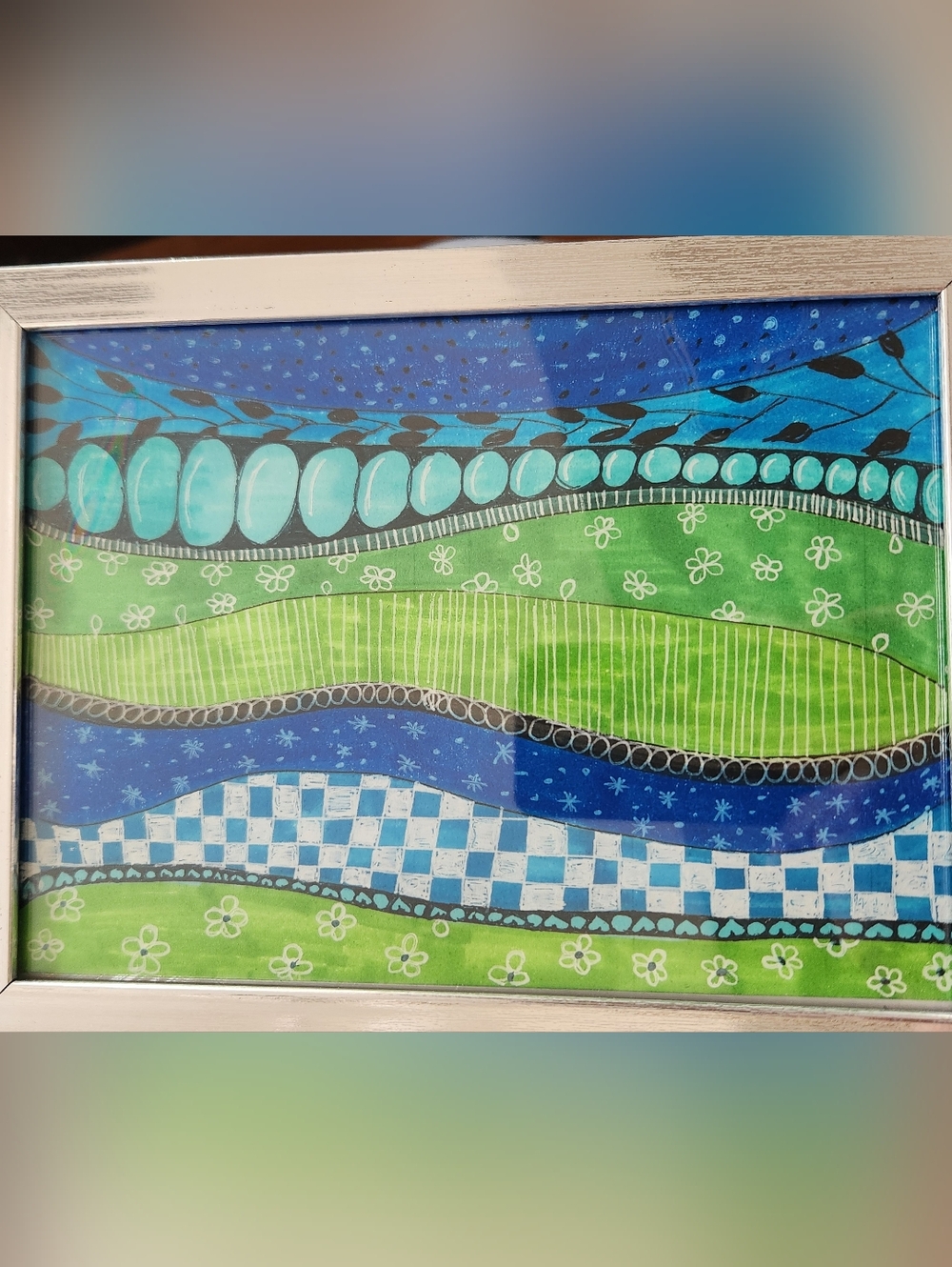 Abstract Blue and Green Wave Art Print W/ Frame by Kylee